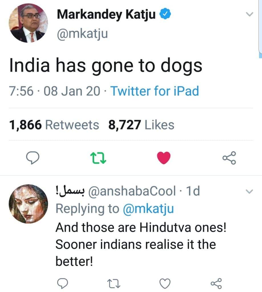 India has gone to dogs, says Justice Markandey Katju. 
