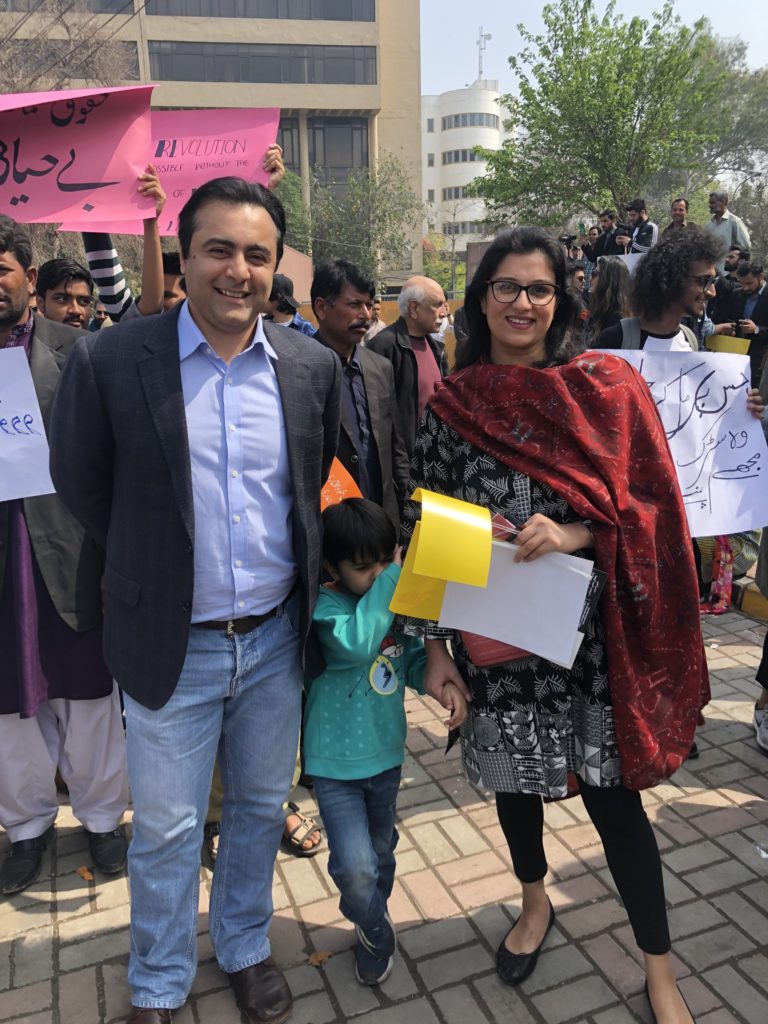Mansoor Ali Khan Participates In Aurat March with His Wife.