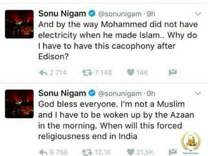 Screenshot of Sonu Nigam tweets against Azaan