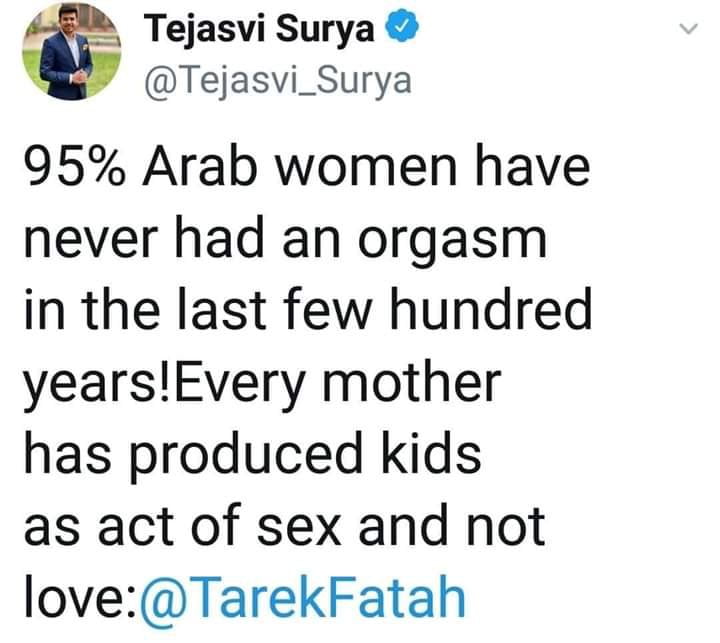Indian MP Tejasvi Surya insulted Arab women in a tweet
