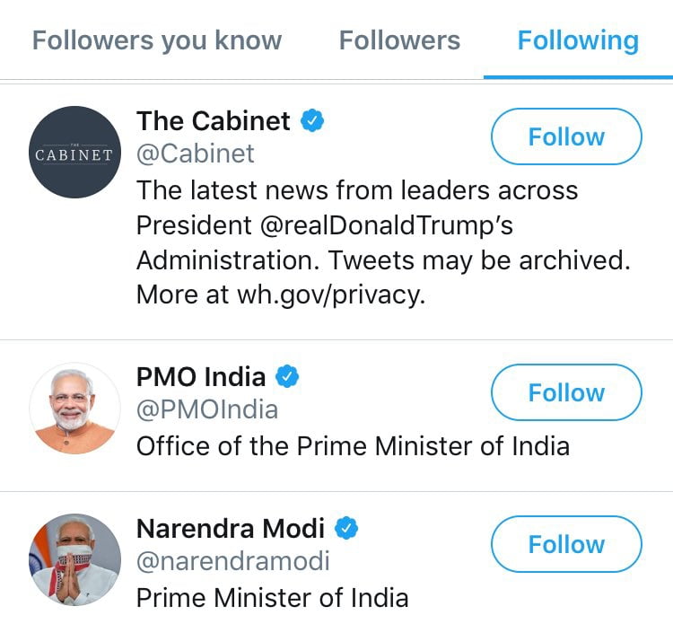 White house is following Narendra Modi on Twitter 