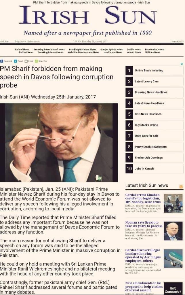 Nawaz Sharif was forbidden from making speech in Davos due to corruption investigation