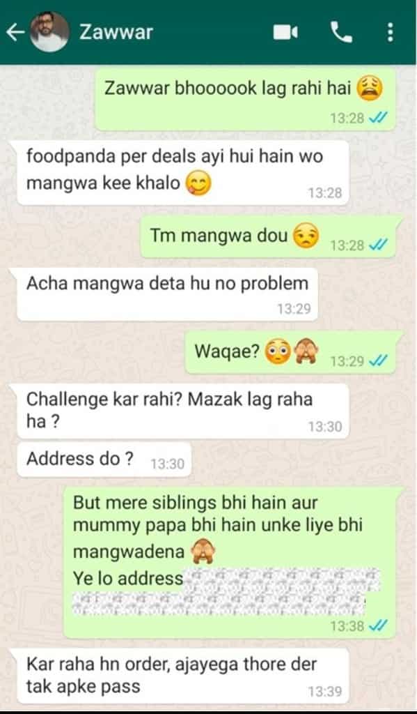 WhatsApp chat of Zawwar with Dua