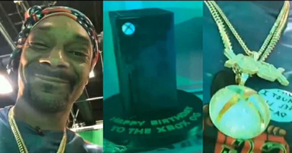 Microsoft has gifted Snoop Dogg for his birthday a refrigerator in the shape of his new console, a cake and chains with the Xbox logo