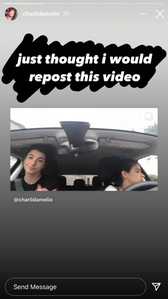 Charli D'amelio posts original video on her Instagram story. Sound in The original video is noticeably different than the one Trisha Paytas shared 
