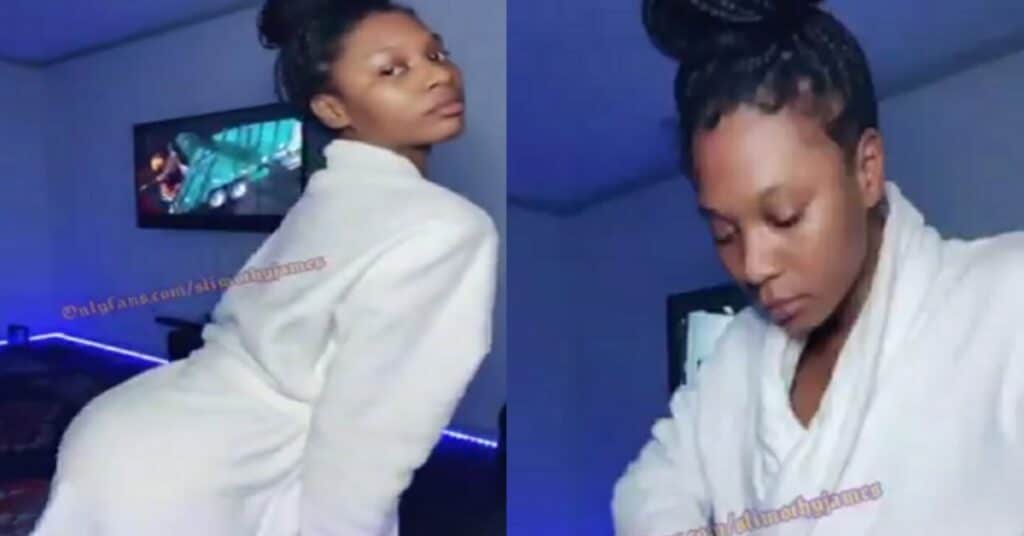 Santana Slim buss it challenge video goes viral after she gone top far in a white robe 
