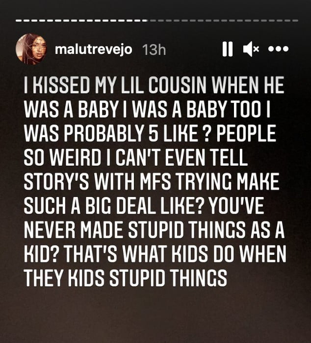 Screenshot of Malu Trevejo's Instagram story where she responded to the backlash over her viral video 