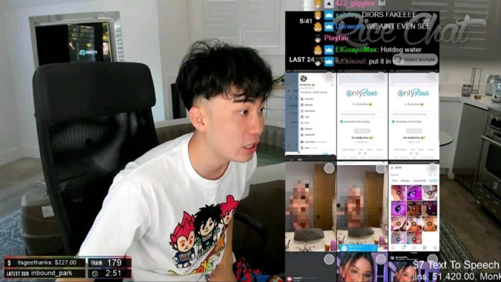 YouTuber Ricegum accidentally turned on the camera roll during a live stream on Twitch, showing the models he is following