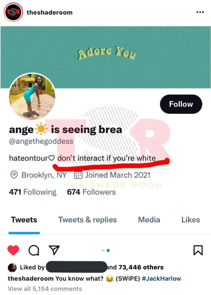 Screenshot of Angethegoddess Twitter profile