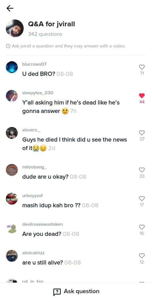 People asking from Jvirall after his TikTok video showing the alleged moments before suspected plane crash