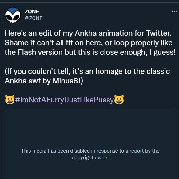 This Screenshot shows Zone shared Ankha Minus8 video on Twitter 