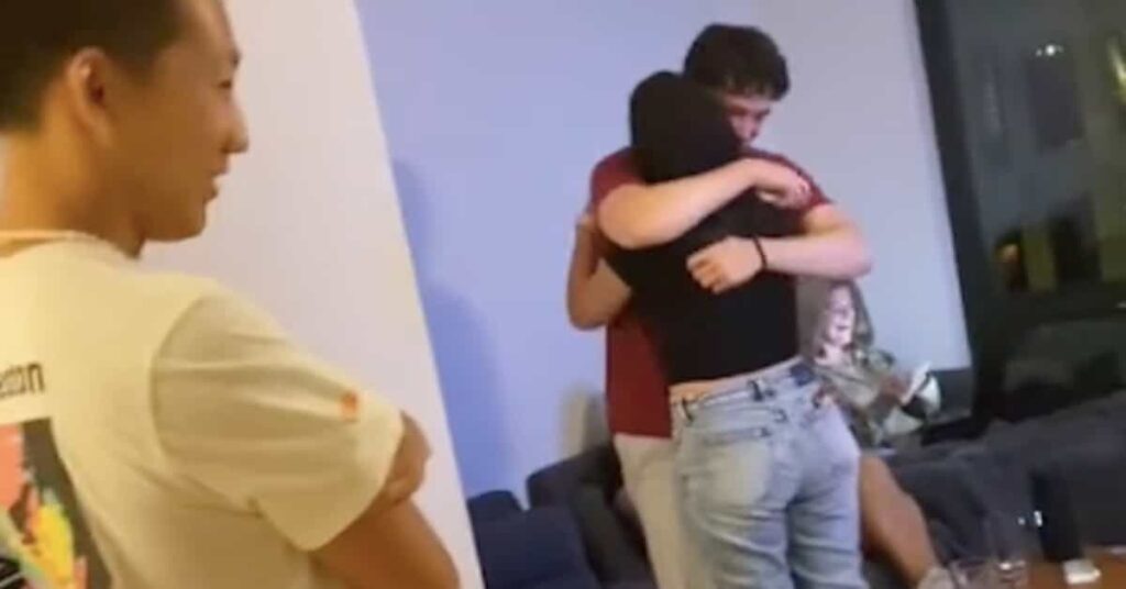 Screenshot of Couch guy viral TikTok video showing the reunion of Couch Guy and his girlfriend Robbie 
