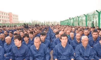 A leaked photo of Uyghur muslims held in one of Chinese concentration camp in Xinjiang 