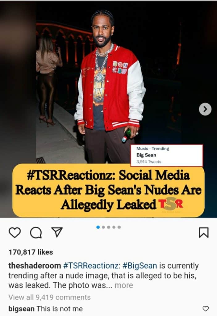 Screenshot of Bigsean's response over his leaked photo and rumours 