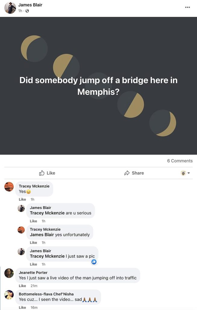 People reacting to man jumps off Memphis bridge video