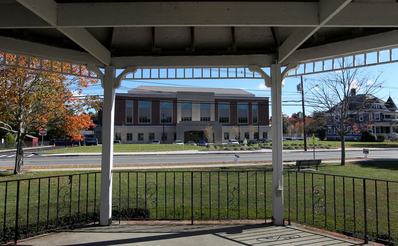 A view of Wilmington High from a gazebo on the town common pictured here.