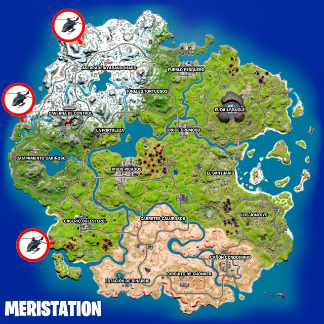 All Choppa Helicopter locations in Fortnite Chapter 3 Season 2