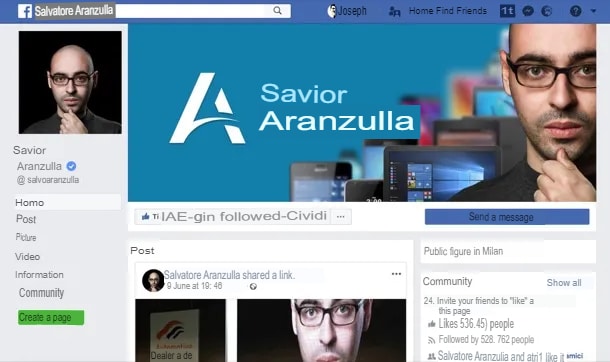 Screenshot of Facebook Page