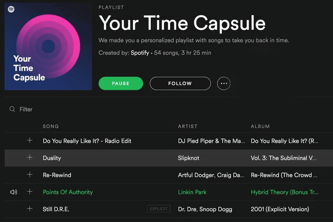 Screenshot image of Spotify Time Capsule 