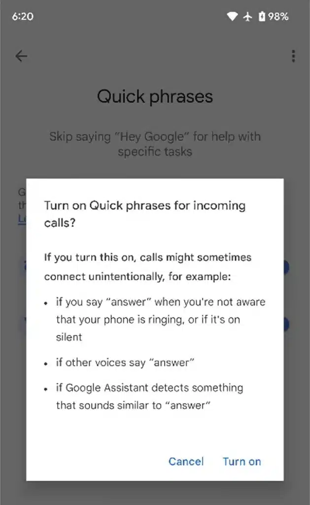 This is photo of Settings for quick phrases