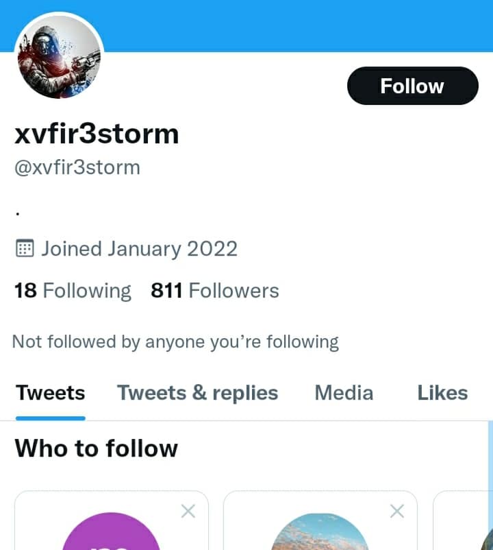 Screenshot image of xvfir3storm Twitter profile 