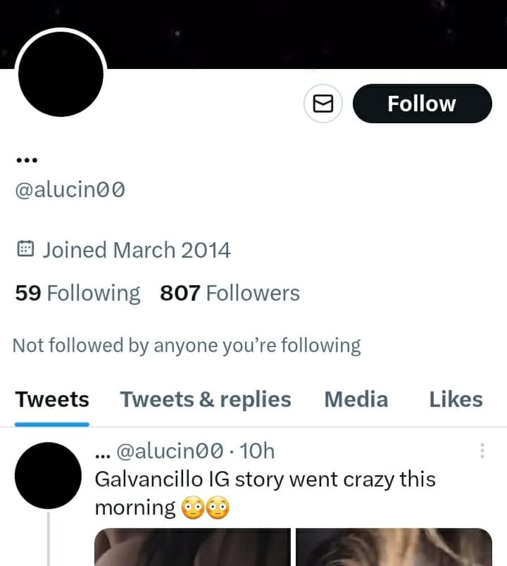 Screenshot of Alucin00 Twitter account profile page