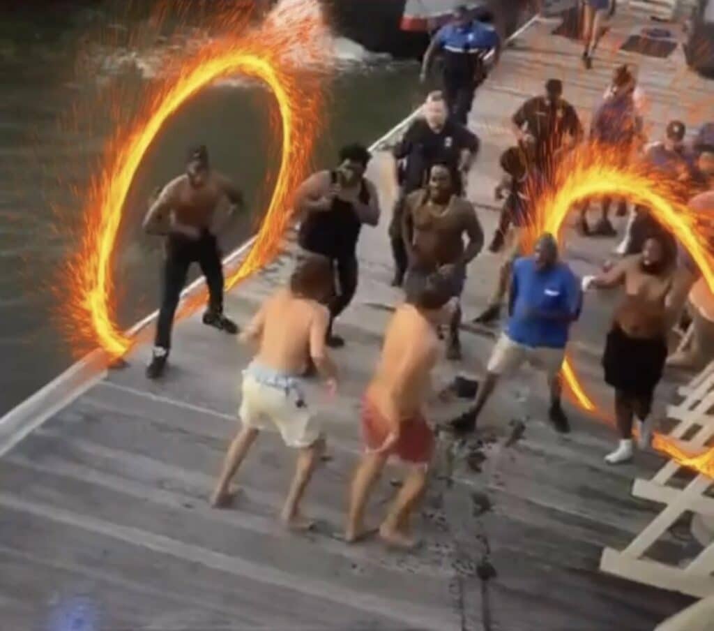 A picture taken from Montgomery Riverfront brawl video turned into a meme