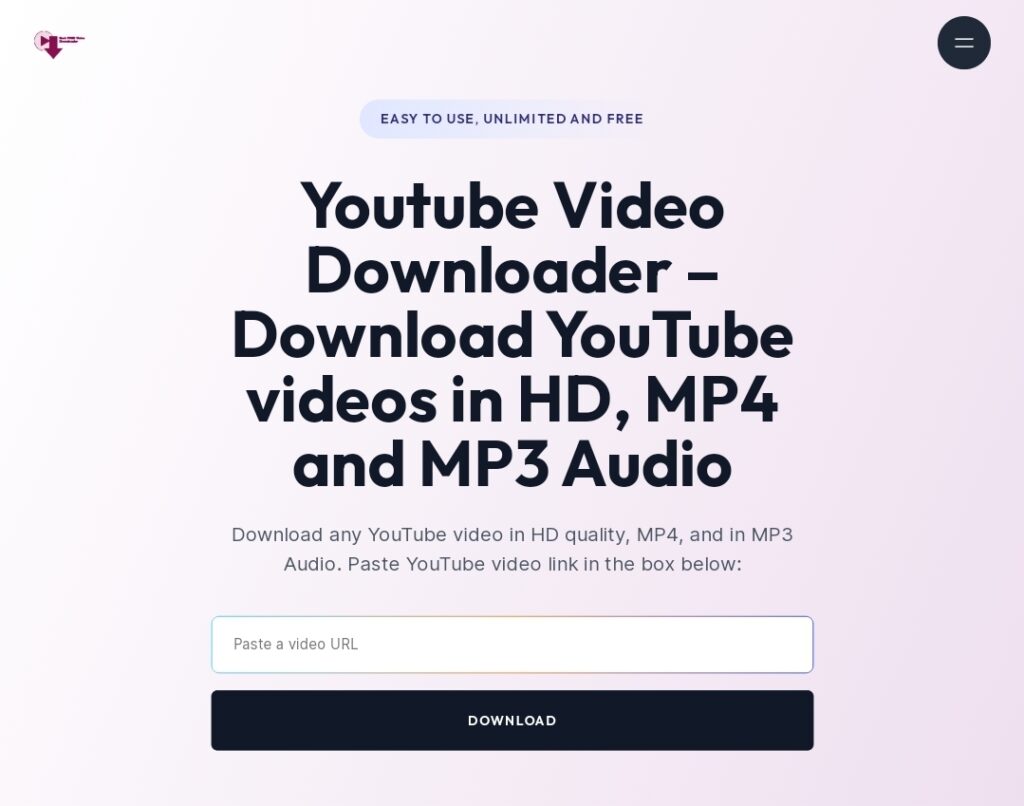 Screenshot image shows YouTube video downloader page from 1videodownloader