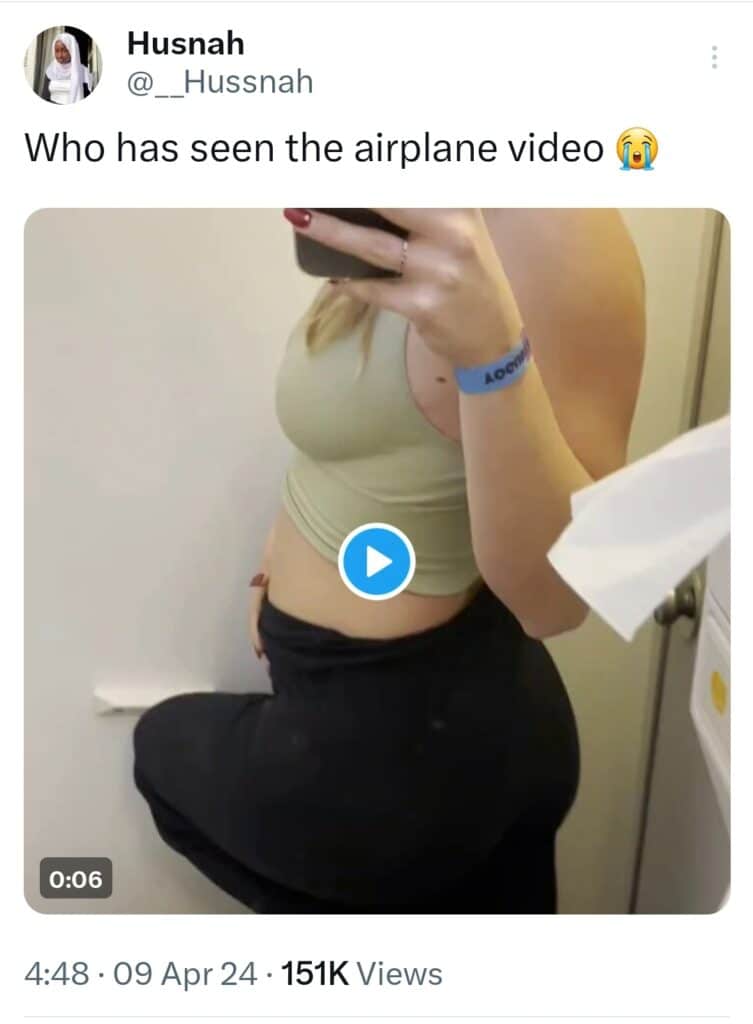 Screenshot of a Twitter post who shared Airplane video and it has gained over 151,000 views in an hour